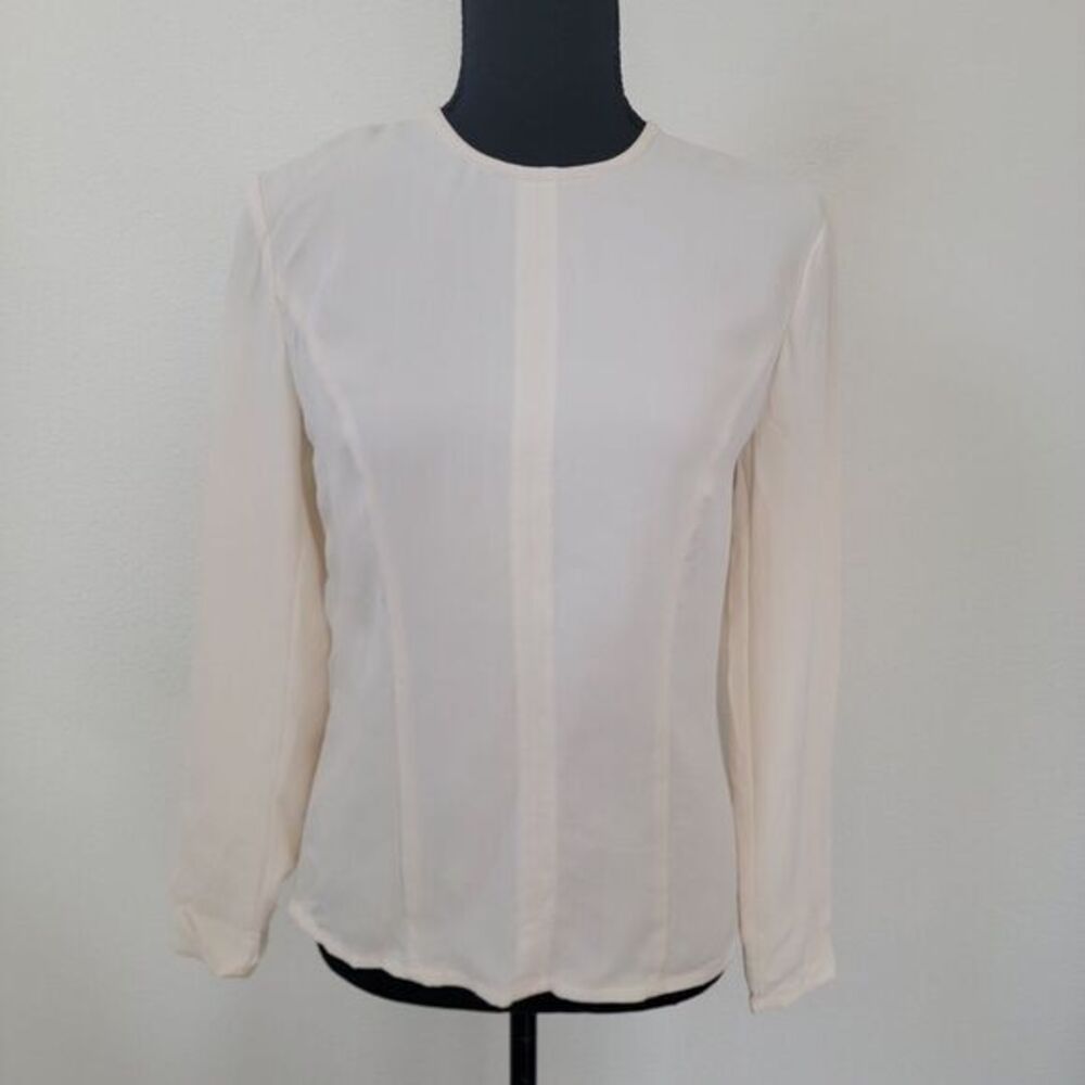 Studio 121 Cream Beige 100% Silk Longsleeve Blouse Top Sz 2 Quiet Luxury Vintage - Picture 12 of 12